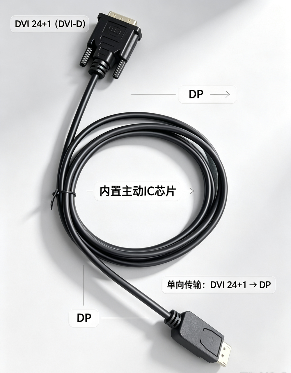 DVI24+1转DP主动式转换线 DVI-D转DP内置IC转换线材工厂OEM定制