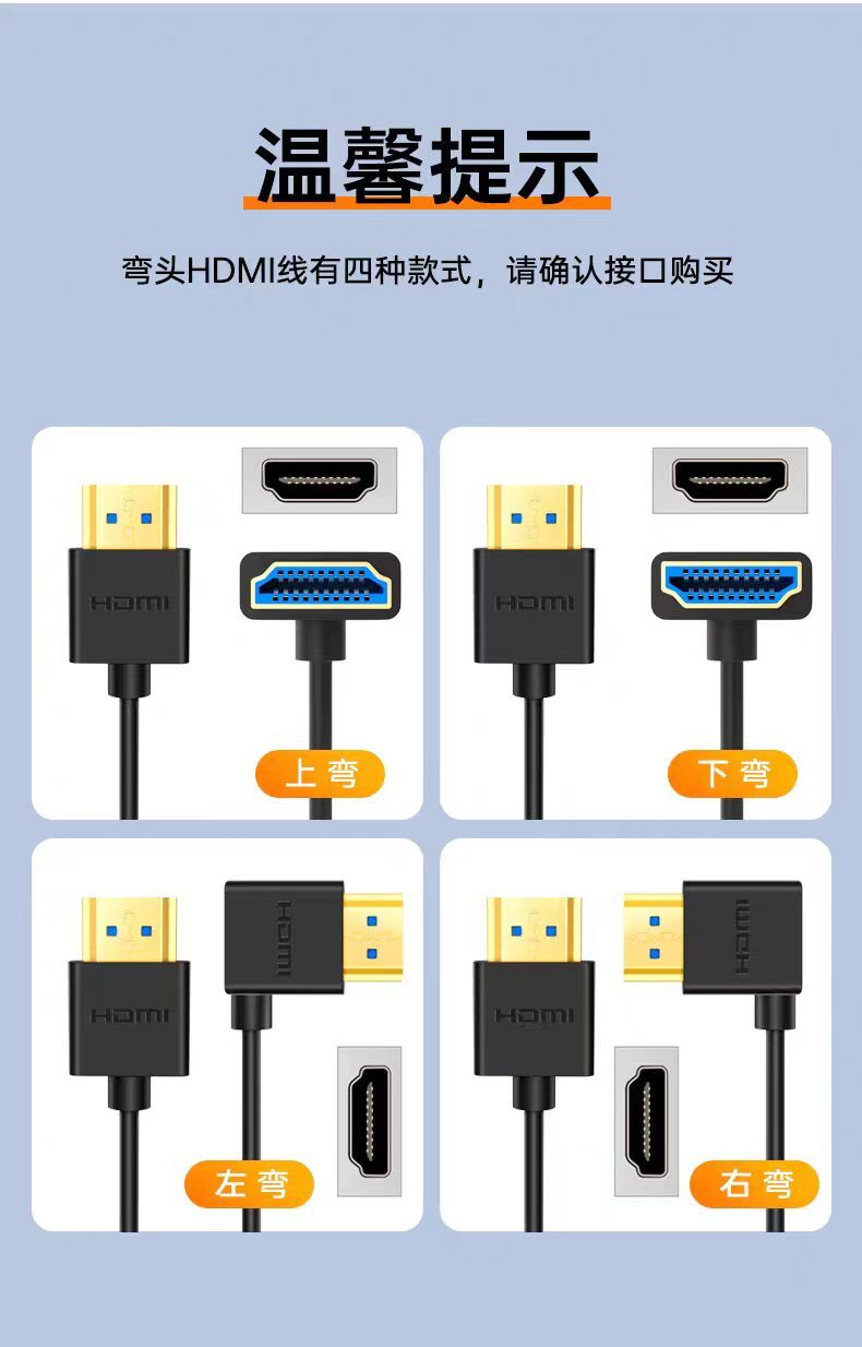 HDMI 弯头四种弯向示意图 上弯下弯左弯右弯